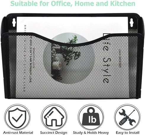 EASEPRES Mesh 6 Pack Wall Mounted File Holder, Metal Hanging Vertical Pocket Organizer for Office and Home, Black