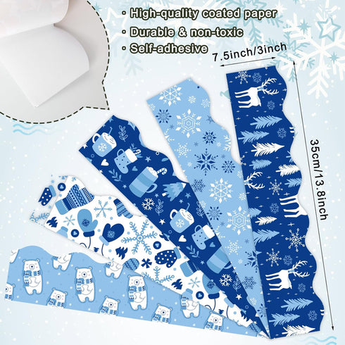 Whaline 69Ft Winter Bulletin Board Borders, Snowflake Snowman Bear Trim, Self-Adhesive for Classroom Decor