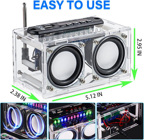 diymore DIY Bluetooth Speaker Kit Radio Soldering Practice Kit,Dual Speakers & Remote Control,for TF/AUX/Bluetooth/USB