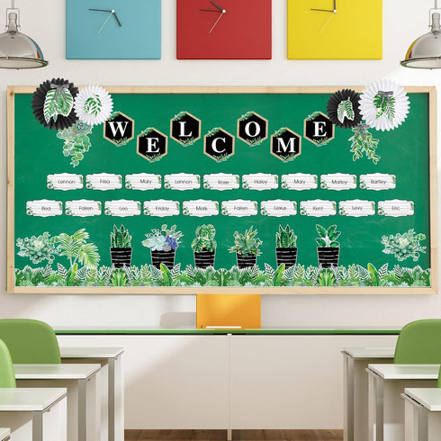 Kosiz 221 Pcs Classroom Decorations Bulletin Board Decor Set, Welcome Banner, Birthday Chart, Jobs Poster