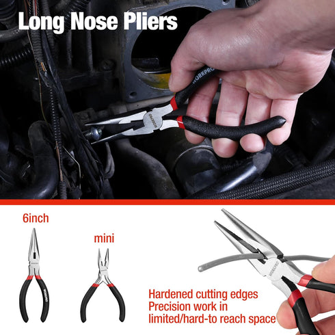 7-piece Set WORKPRO Pliers with Groove Joint, Long Nose, Slip Joint, Linesman, and Diagonal Pliers for DIY & Home Use