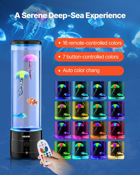 16 VEVOR Sensory Bubble Tube Lamp, Color Changing Light Effects, Water Fish Lamp with Built-in Bluetooth Speaker