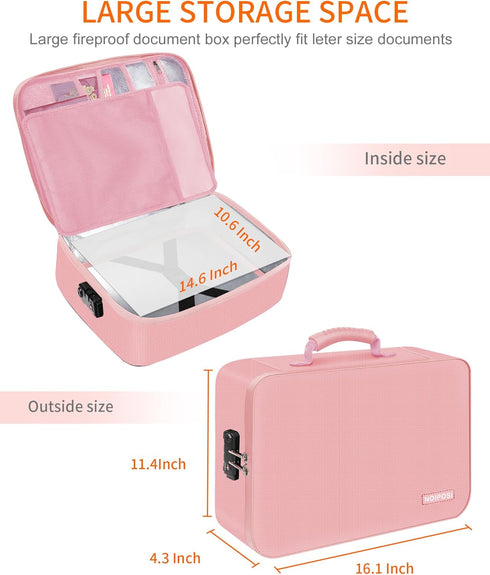 Noiposi Document Organizer, 5200? Heat Insulated, Waterproof Fireproof Document Box for Important Files, Pink