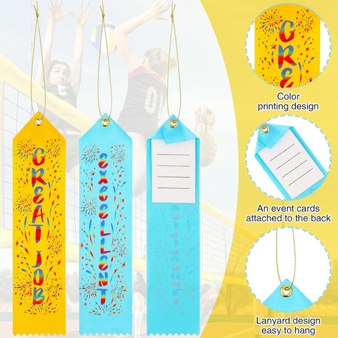 Award Ribbons Bulk Participant Ribbons for Prizes Fun Award Ribbons Honorable Mention Set with Event Card and Rope for Kids Competition Sports Event School Contest (Classic, 50 Pieces)