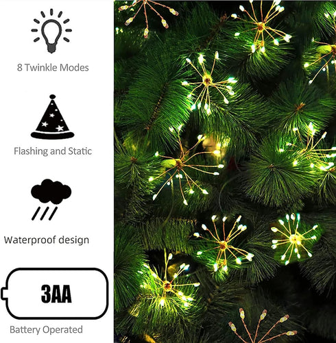 8 (5in1 50LED) keeda Mini Firework String Lights Battery Operated with Remote Control Christmas Hanging String Lights