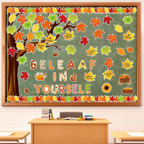 gisgfim Fall Classroom Tree Bulletin Board Set, Motivational Decorations with Leaves Cutouts for School