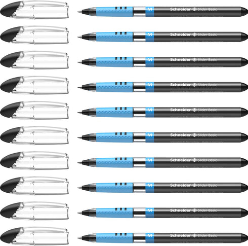Schneider Slider Basic M Ballpoint Pen, 1.0 mm, Black Ink, Transparent Barrel, Box of 10 Pens (151101)