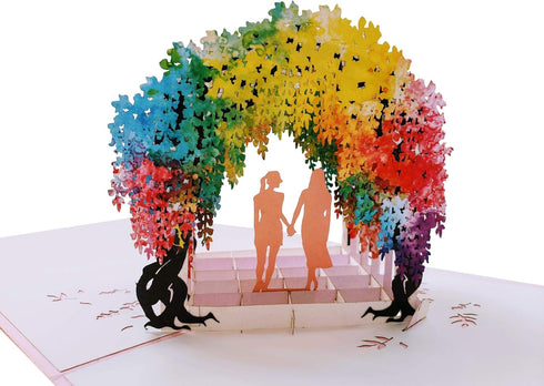 iGifts And Cards Lesbian Rainbow Wisteria Flower Tunnel 3D Pop Up Greeting Card for Wedding, Anniversary