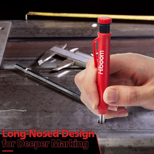Hiboom Carpenters Pencil with 12 Refills and Spring Loaded Nail Set Tool for Heavy Duty Woodworking