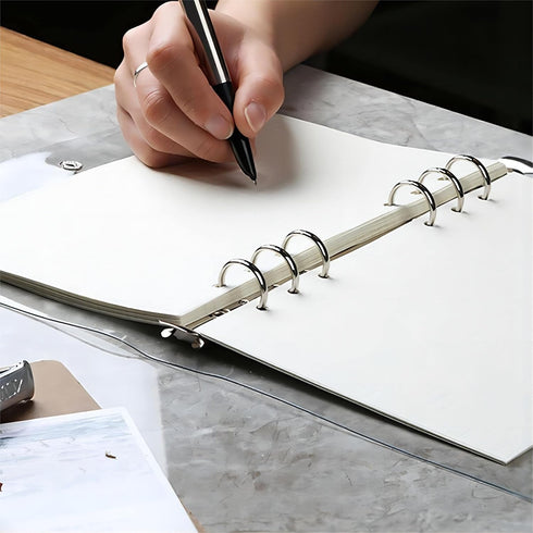 Elsjoy 6 Pack A5 Clear PVC Binder, 6-Ring Soft Notebook Binder, Refillable Notebook, 9.3" x 7"