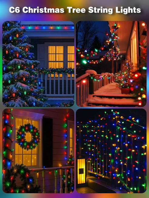 2 Pack C6 200 66 13 Christmas Lights Outdoor Indoor, Total LED FT Connectable Christmas String Lights with Timer