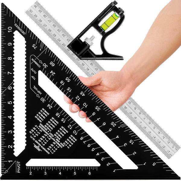 Fasouna 12" Advanced Rafter Square and Combination Square Set, 12 Inch Imperial Carpenter