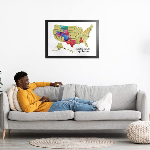TRAVELISIMO Scratch Off Map of United States, 12x17 inch Map for Travel Tracking with 25 Unique Accessories