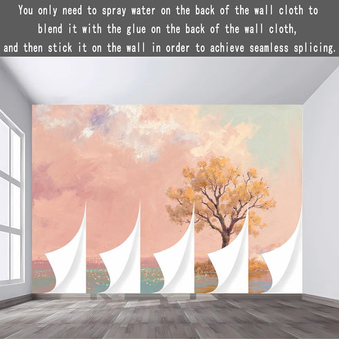 lnzCzhyre Custom Size Wall Sticker Mural Autumn Tree by the Water Soft Clouds and Sparkling Water for wall Decoration