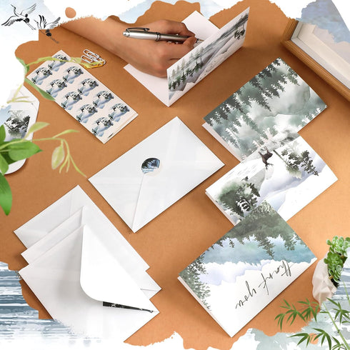 Zhanmai 100 Set 4 6 Inch Thank You Cards for Gratitude with Envelopes Stickers Bulk x Watercolor Forest Employee