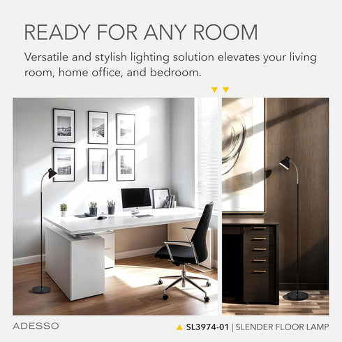 13.5 Adesso LED Desk Lamp with Adjustable Gooseneck Arm Focused Bright Light, Modern Black & Steel Finish, Slim Space