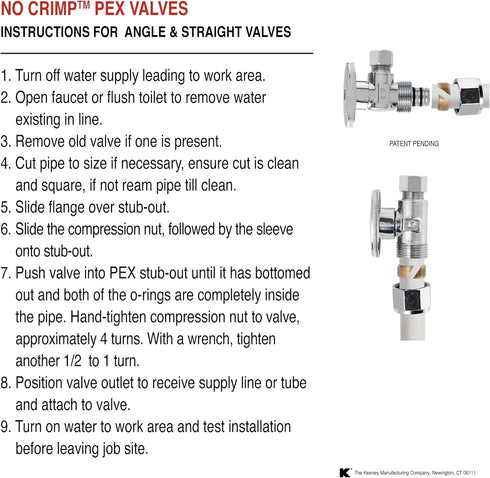 Plumb Pak PP2887EZ Comp O.D. Quarter Turn No Crimp PEX Straight Valve, 1/2" x 3/8", Chrome