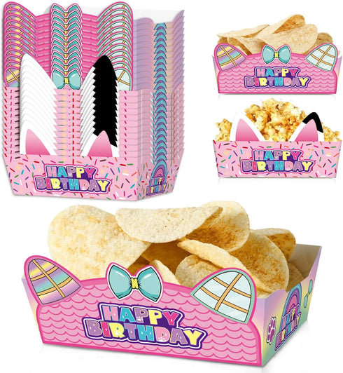 Terasilian 24Pcs Cartoon Dollhouse Food Tray Party Favors Paper Food Serving Tray Birthday