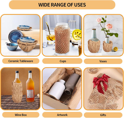Honeycomb Packing Paper Roll, 15"x230' Biodegradable Cushioning Bubble Wrap for Moving and Shipping with 20 Fragile