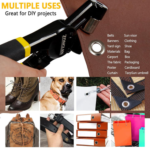 Heavy Duty Grommet Tool Kit with 1/2 Inch Die, 300 Sets of 12MM Grommets, Handheld Eyelet Tool