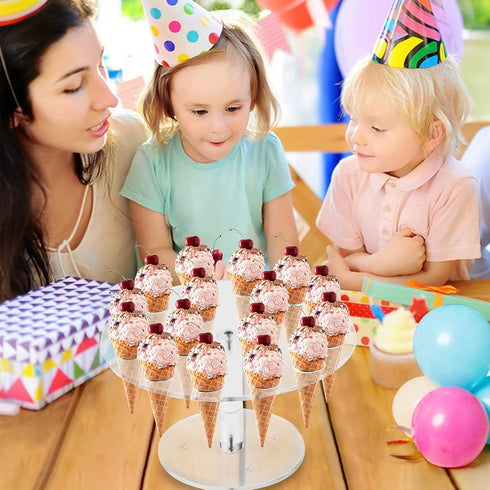 Ice Cream Cone Holder, Clear 16 Holes Acrylic Waffle Cone Display Stand for Kids Party Decoration