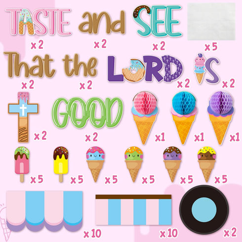 CY2SIDE 73PCS Ice Cream Taste and See That the LORD is Good Christian Cut-outs for Classroom Bulletin Board Border