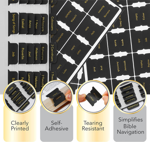 75 Mr. Pen- Laminated Bible Tabs, pcs, Black, Gold Foil Embossed Lettering, Easy-to-Read & Apply, Tear Resistant Index