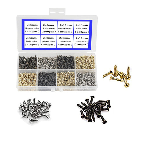 newlng 1600pcs 2MM Small Screws, Phillips Flat Head Cross Self Tapping Tiny Screw Set