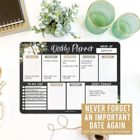 Floral Magnetic Weekly Calendar for Fridge Whiteboard - Weekly Dry Erase Board for Fridge, Magnetic Weekly Planner for Fridge, Magnetic Whiteboard for Fridge, Schedule Board, White Board for Fridge by Hadley Designs