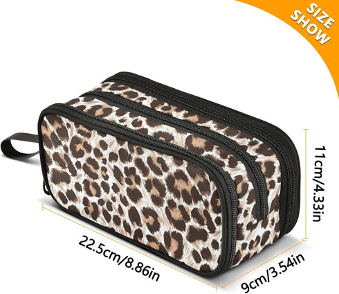 Leopard Cheetah Print Large Capacity Pencil Case, Pen Bag with Compartment, Students Stationery Organizer for School