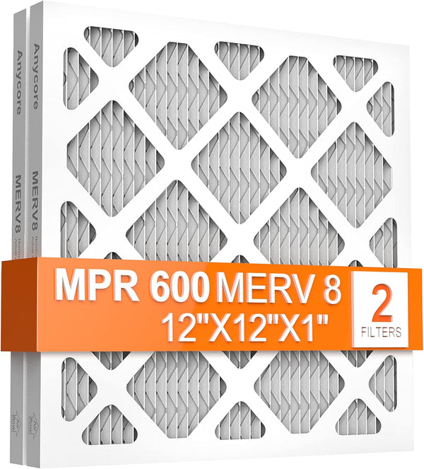 12x12x1 AC Furnace Air Filter, MPR 600, MERV 8 Pleated HVAC Filter, 2 Pack
