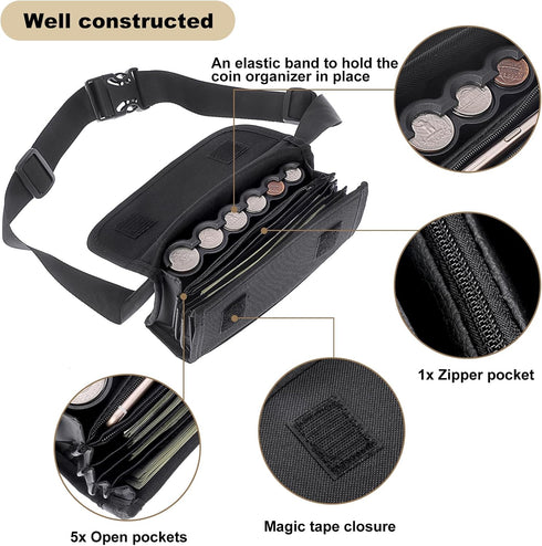 BSTKEY Pack US Coin Holder Coin Dispenser, Fanny with Banknote Waiters Purse Coin Sorter Coin Organizer, Black Coin