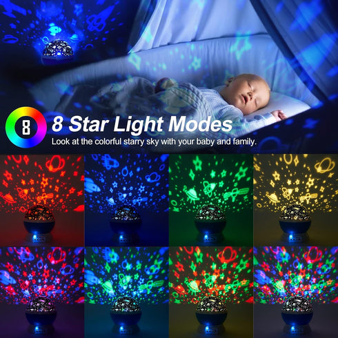 360 4 Bulbs 8 Christmas Baby Night Lights with Remote Control,Moon Projector Degree Rotation - LED Color Changing