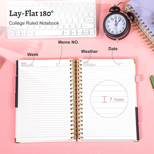Spiral Notebook with Dividers, 360 Pages, 5 Subject College Ruled Notebook, 7.3"x10.4" for Work and School