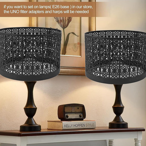 Fockety E14 E27 Metal Etching Process Large Lamp Shades, Hollow Tree Shadow Light Cover, Black Lamp Shade Drum Big