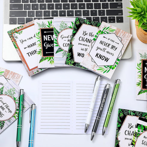 Geyee 24 Pcs Mini Motivational Pens, Inspirational Notepads, Bulk Appreciation Gifts, Funny Ballpoint Pen Set for