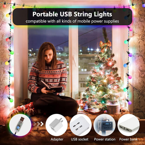 41ft 100 20*G40 Bulbs IP65 ALOVECO LED String Lights Outdoor Indoor USB Plug RGB Color Changing String Lights