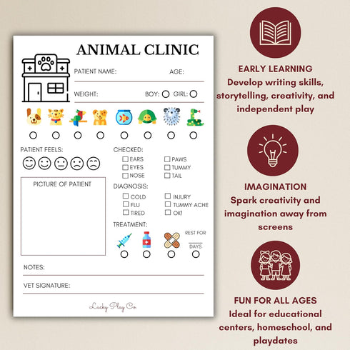 Lucky Play Co. 5x7 50 Veterinarian Play Notepad for Kids Pretend Vet Animal Clinic Imaginative Role-Play Playtime Pad