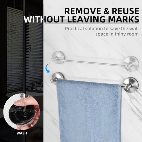 22 Inch YOHOM Suction Cup Towel Bar for Shower Stainless Steel Bathroom Hand Towel Holder Suction Washcloth Holder