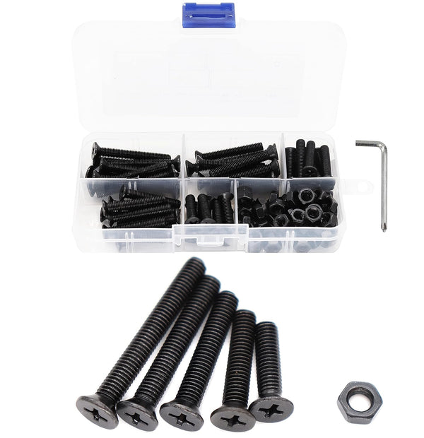 binifiMux 100pcs Flat Phillips Head Black M5 Countersunk Machine Screws Assortment Kit (20mm/25mm/30mm/35mm/40mm)