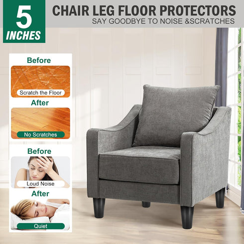 FoDau770 5 Inches, Set 4, 5/16" Black Rubber Wood Furniture Legs Straight Tapered Wood Feet Mid Century Sofa Legs