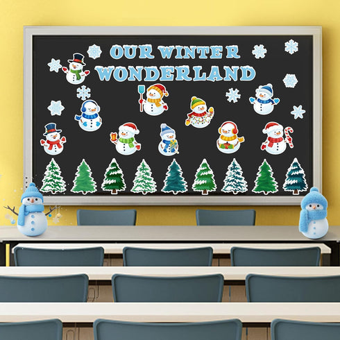 Haooryx 83Pcs Christmas Winter Snowmen Bulletin Board Set - Snowman Patterned Cut-Outs for Decor