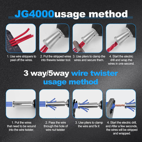 Wire Twisting Tool for Drill - 3Pcs Electric Cord Stripper and Twisting Tool for Electrician, Stripping and Twisting