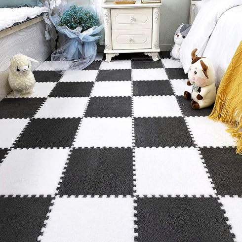 easycustomerlee 12pcs Tiled Puzzle Play Mats Interlocking Shaggy Soft EVA Foam Mats Protective Floor for Children Kids