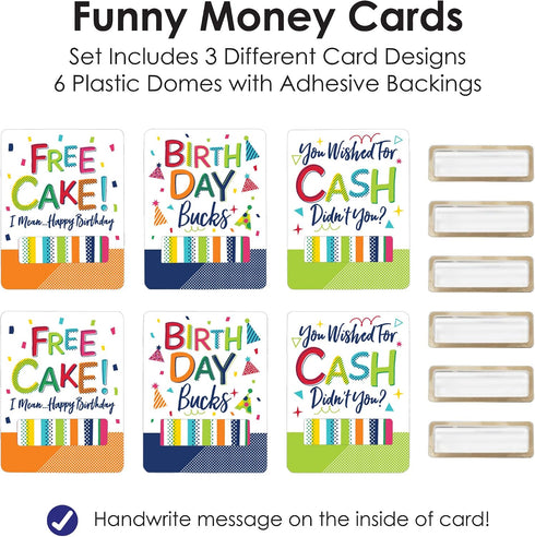 Set 6 Big Dot of Happiness Cheerful Happy Birthday - DIY Assorted Colorful Birthday Party Cash Holder Gift - Funny
