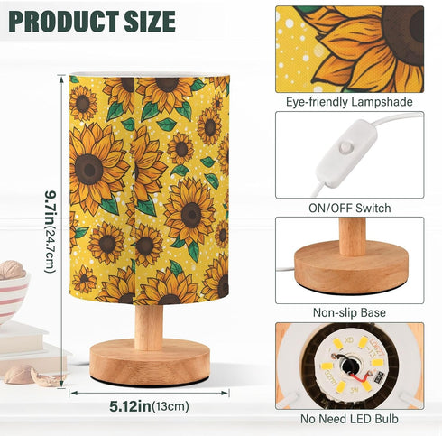 ALAZA Bedside Table Lamp for Bedroom Sunflower Nightstand LED Light Lamps with USB Port Linen Fabric Shade Table Desk