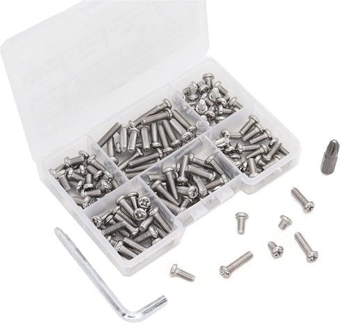 cSeao 140pcs M4 Pan Head Phillips Machine Screws Assortment Kit – 304 Stainless Steel, M4x 4mm/ 6mm/ 8mm/ 10mm/ 12mm/