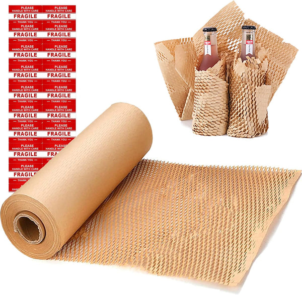 Honeycomb Packing Paper Wrap 15"x131' Sustainable Alternative to Bubble Wrap for Moving/Shipping/Packing Roll