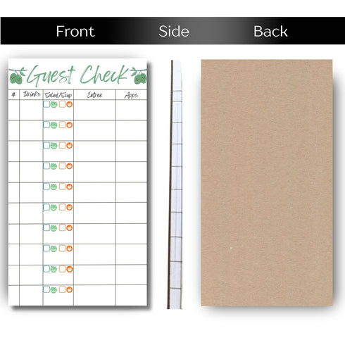 Generic (1) Guest Check Server Notepad with Egg Temperatures & Breakfast Modifiers: OE, OM, Scrambled, Poached, Premium