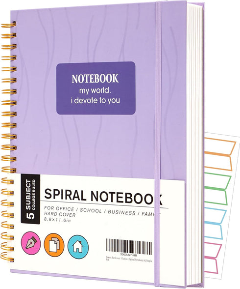 Yoment Subject Spiral Notebook 8.5 x 11, College Ruled Bound Journal, 100 GSM Thick Paper for Note Taking, Purple